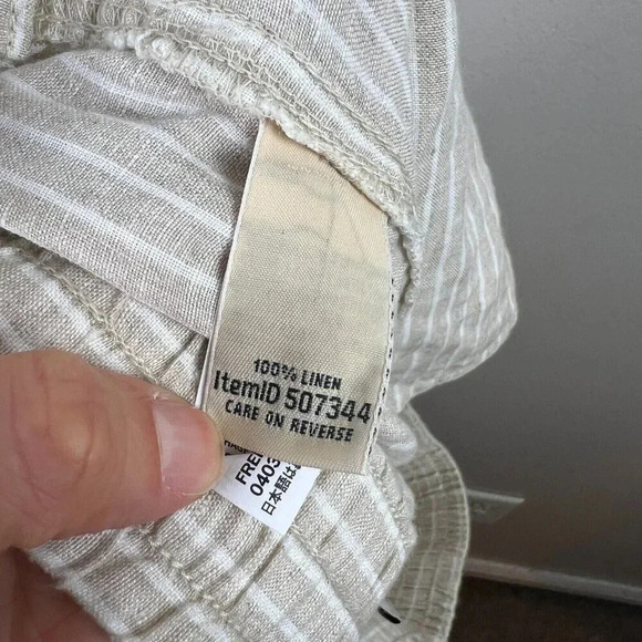 L.L. Bean Pull On Linen Pants Size 16 Petite Beige Stripes Minimal Lagenlook - Picture 9 of 10